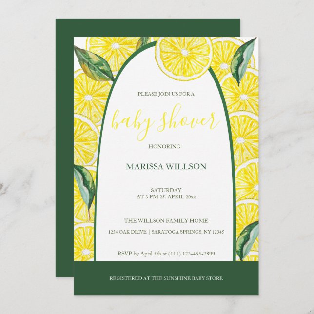 Lemon Slices Watercolor Hand-painted Invitation (Front/Back)