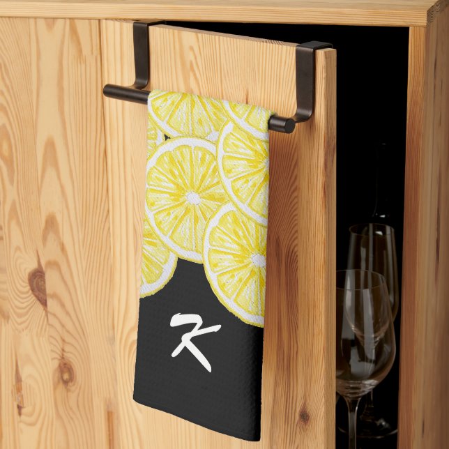 Lemon Slices Watercolor Pattern Tea Towel (Thirds Fold)