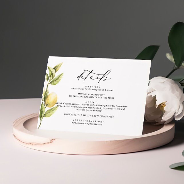 Lemon Sorrento Amalfi Calligraphy Wedding Details Enclosure Card (Creator Uploaded)