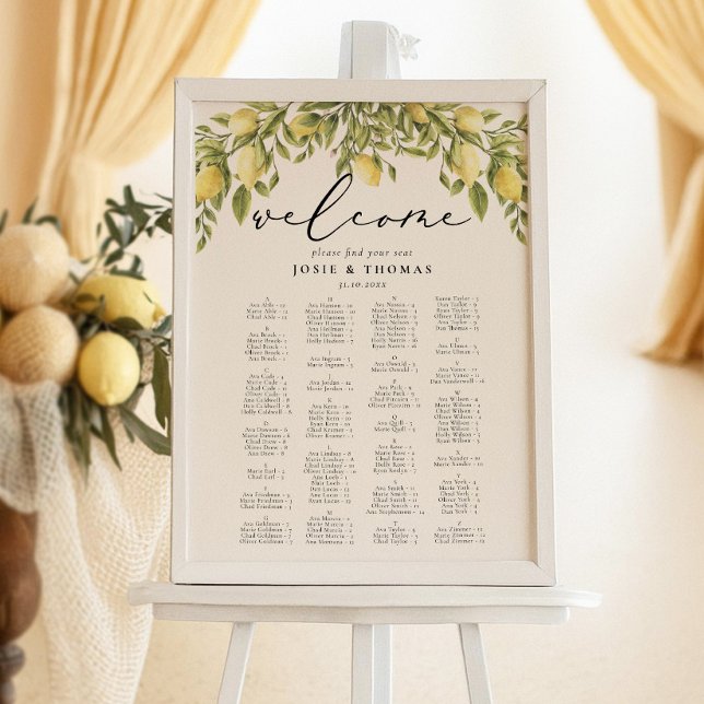 Lemon Sorrento Mediterranean Wedding Seating Plan Poster (Creator Uploaded)