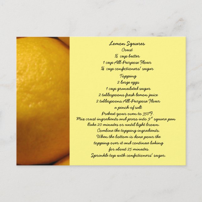 Lemon Squares Recipe Postcard (Front)
