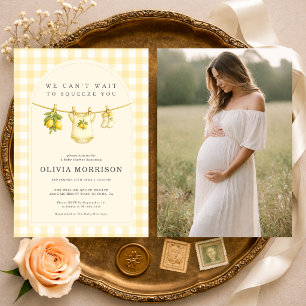 Lemon Squeeze Gingham Photo Baby Shower Invitation