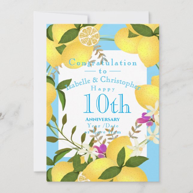 Lemon Squeeze Wedding Anniversary Blue Holiday Card (Front)