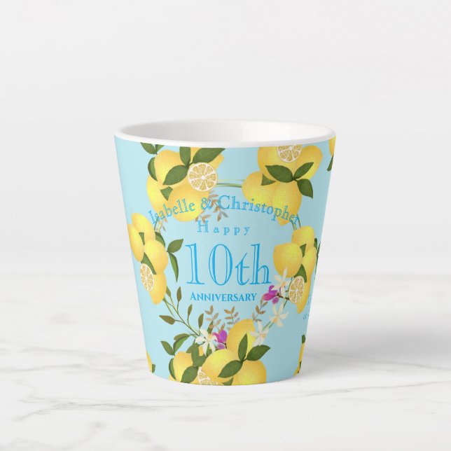 Lemon Squeeze Wedding Anniversary Blue Latte Mug (Front)