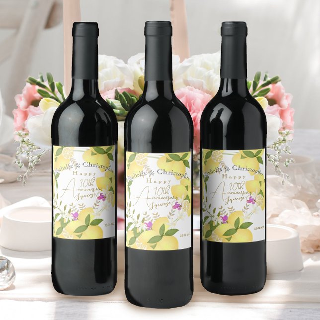 Lemon Squeeze  Wine Label (10th Wedding Anniversary Wine Label)