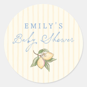 Lemon Squeeze Yellow Stripes Baby Shower Classic Round Sticker