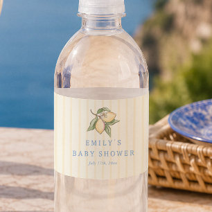 Lemon Squeeze Yellow Stripes Baby Shower Water Bottle Label