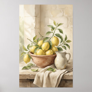 Lemon Still Life Poster, Vintage Italian Kitchen Poster