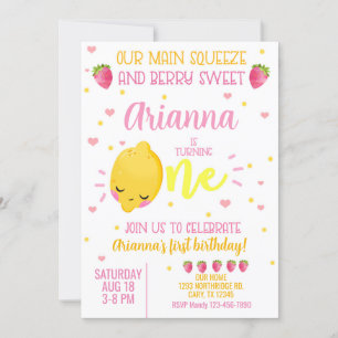 Lemon strawberry girl 1st first birthday invite. invitation
