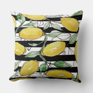 Lemon Striped Watercolor Print Cushion