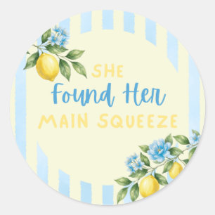 Lemon Stripes Main Squeeze Bridal Shower Classic Round Sticker