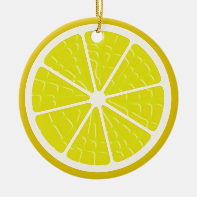 Lemon Stylised Fruit Slice Ceramic Ornament (Front)