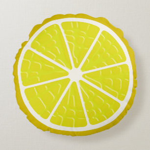 Lemon Stylized Fruit Slice Round Cushion