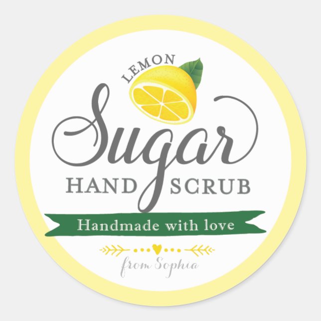 Lemon Sugar Scrub Labels Custom Round Mason Jar (Front)