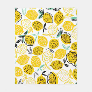 Lemon Summer Design Vintage Illustration Fleece Blanket