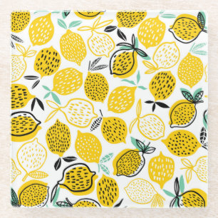 Lemon Summer Design Vintage Illustration Glass Coaster