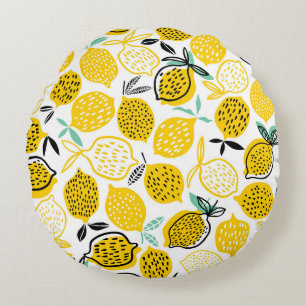Lemon Summer Design Vintage Illustration Round Cushion