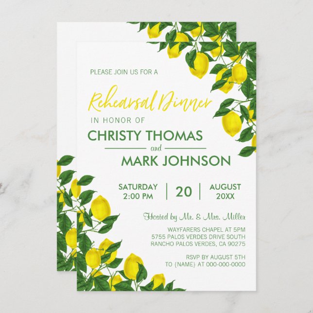Lemon Summer Rehearsal Dinner Invite (Front/Back)