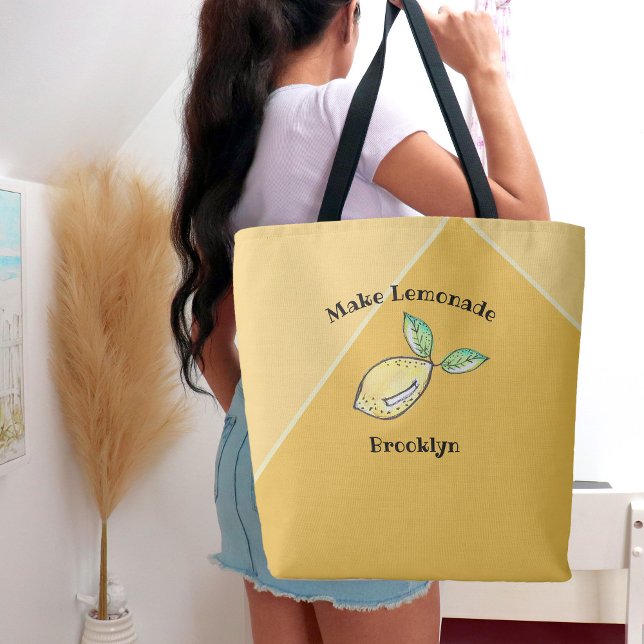 Lemon Summer Yellow Modern Cute Kitschy Fun Name Tote Bag (Creator Uploaded)