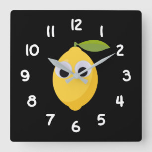 Lemon, sweet fruit with googly eyes square wall clock