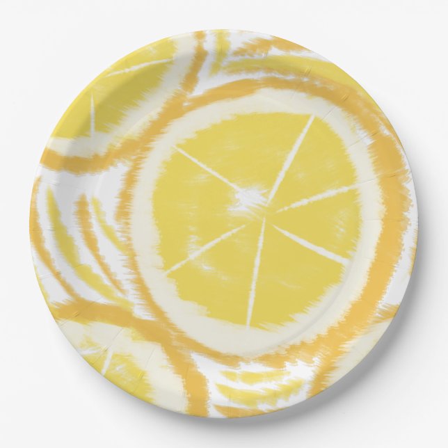 Lemon Swirl Abstract Party Paper Plate (Front)