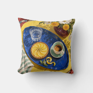 Lemon Tart Cobalt Tray Sunny Breakfast Cushion