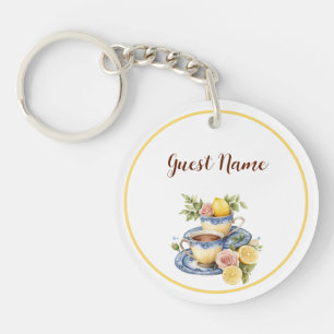 Lemon Teacup Tea Party Personalised Guest Name Key Ring