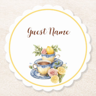 Lemon Teacup Tea Party Personalised Guest Name Paper Coaster