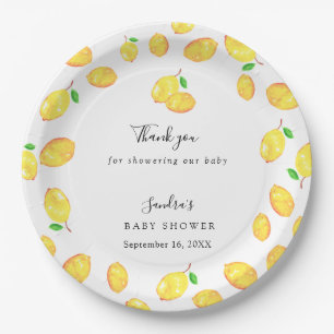 Lemon Theme Baby Shower Citrus Modern Script Paper Plate