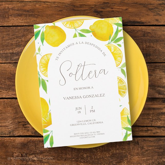 Lemon Theme Bridal Shower Invitation in Spanish  (Invitación despedida de soltera. Tema limones, en español, personalizable, descarga digital opcional)
