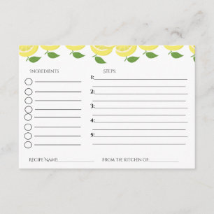Lemon theme bridal shower recipe request enclosure card