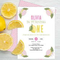 Lemon Theme First Birthday Girl Invitation