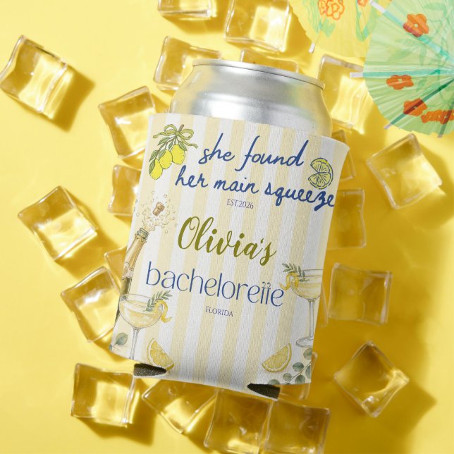 lemon theme she found her main squeeze yellow  can cooler (In Situ Summer)