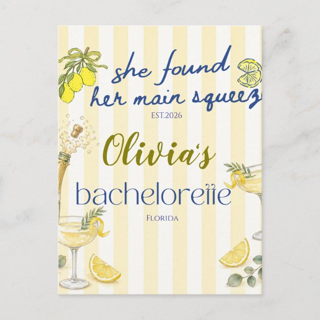 lemon theme she found her main squeeze yellow  postcard (Front)