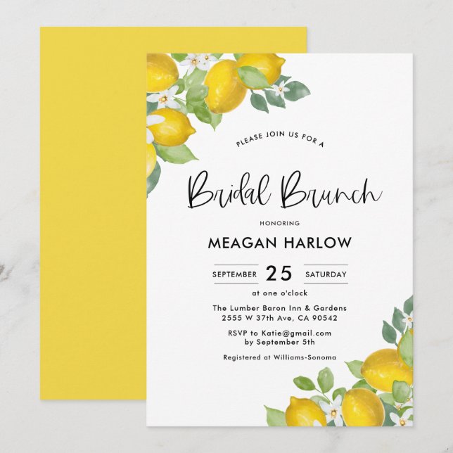 Lemon Theme Summer Bridal Brunch Shower Invitation (Front/Back)