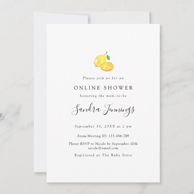 Lemon Theme Virtual Baby Shower Elegant Online Invitation (Front)