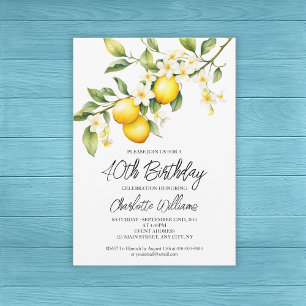 Lemon Theme Watercolor 40th Birthday Party Invitation