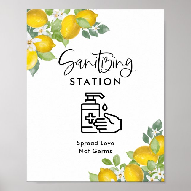 Lemon Theme Wedding Sanitising Station Poster (Front)