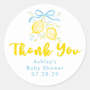 Lemon Themed Boy Baby Shower Thank You Favours Classic Round Sticker