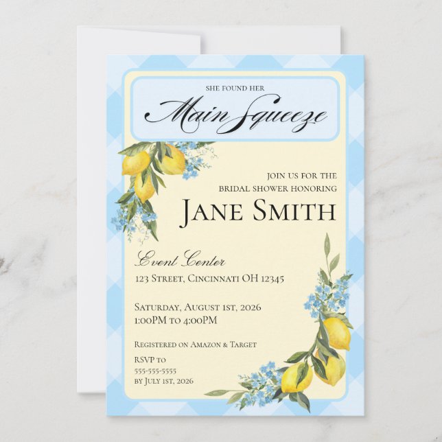 Lemon Themed Bridal Shower Invitation (Front)