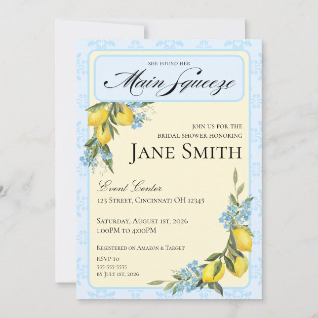 Lemon Themed Bridal Shower Invitation (Front)