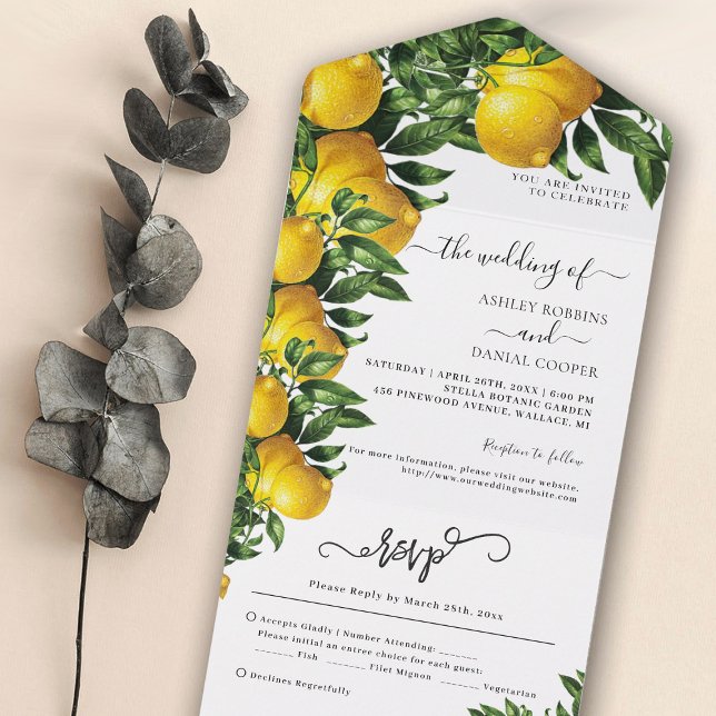 Lemon Themed Citrusy Wedding All In One Invitation (Creator Uploaded)
