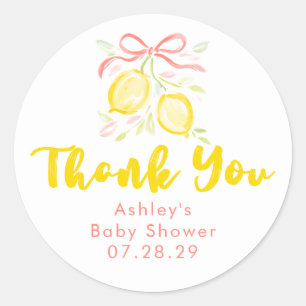 Lemon Themed Girl Baby Shower Thank You Favours Classic Round Sticker