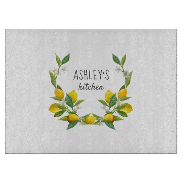 Lemon themed personalised cutting board (Front)