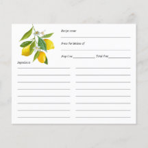 Lemon themed, recipe card personalised