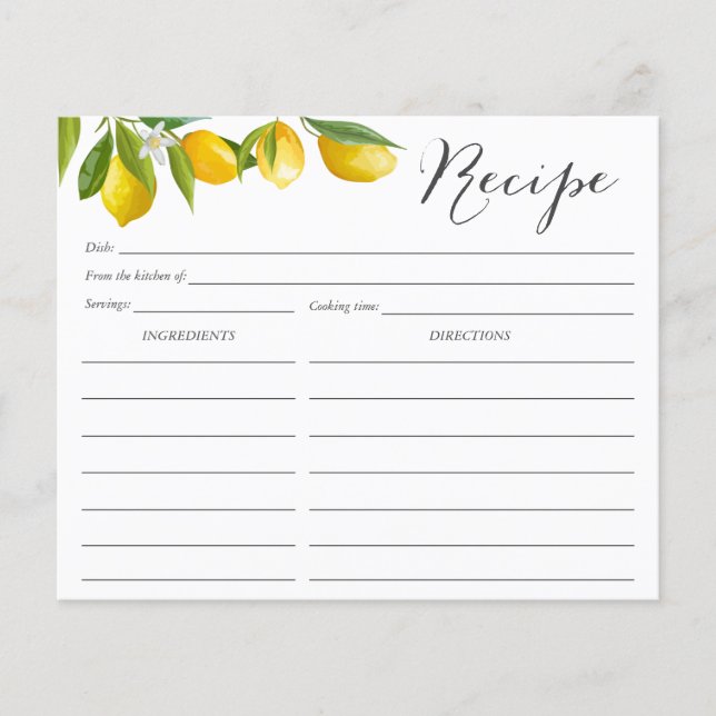 Lemon Themed Recipe cards (Front)