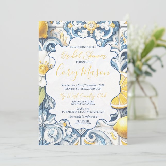 Lemon Tile Bridal Shower  Invitation (Standing Front)