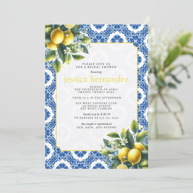 Lemon Tile Bridal Shower  Invitation (Standing Front)