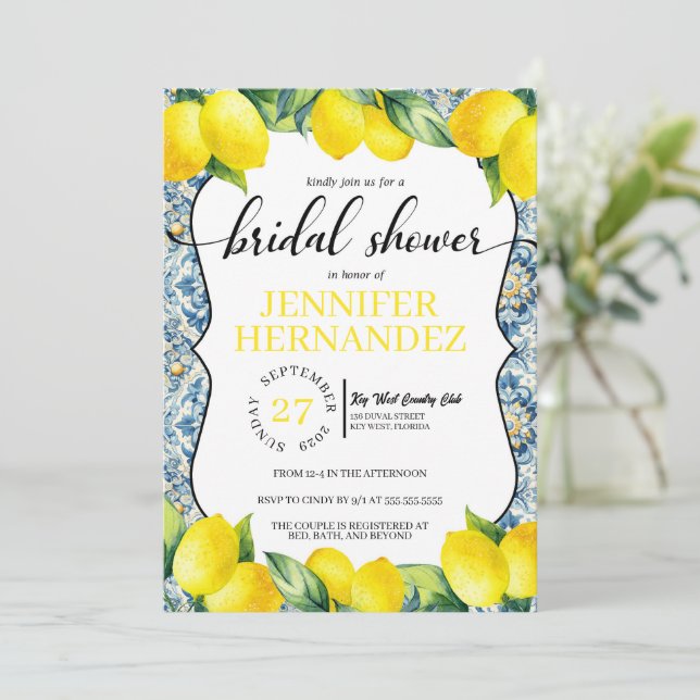 Lemon Tile Bridal Shower  Invitation (Standing Front)