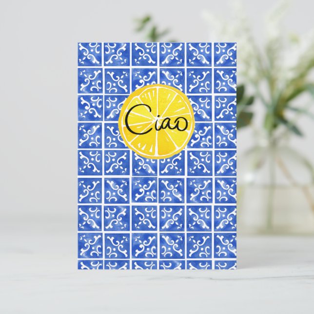 Lemon & Tile Hello in Italian: "Ciao" card (Standing Front)